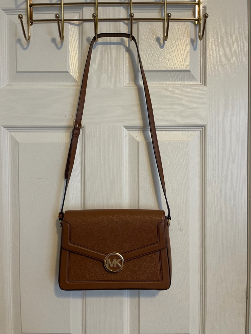 Michael Kors Tan/Brown Leather MK Medallion Crossbody